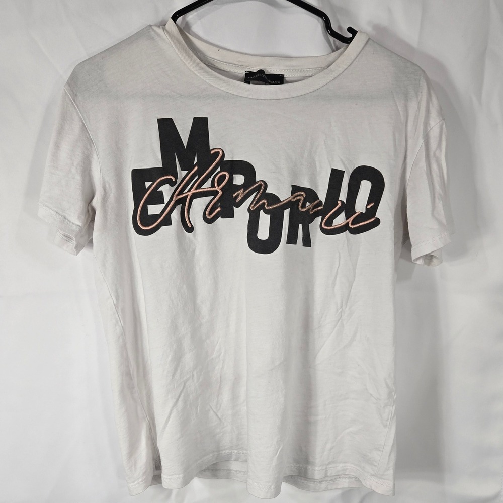 Emporio Armani Graphic T-Shirt Short Sleeve Casual Top White Made in Peru M  VTG